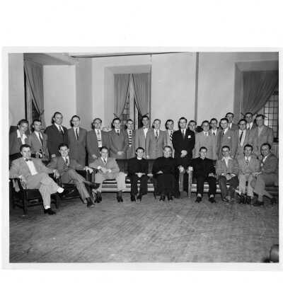 Alumni reunion of class of 1941, held May 1949. Group photo includes John J. Long, S.J., and Stokes (?)