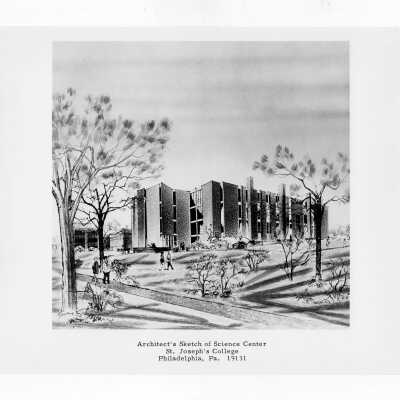 Architect's sketch of new science center. (Architect, Bellante, Clause, Miller and Nolan; Builder, Somer's Contruction Company)
