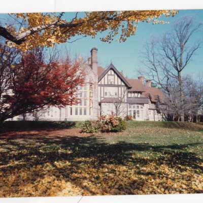 Exterior view of Saint Mary's Hall in autumn.