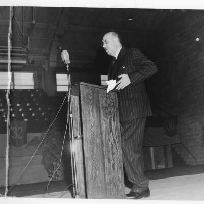 Paul C. Reinert, S.J., addressing symposium on Jesuit education as part of centennial celebration, October 27, 1951.