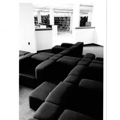 View of stacks and seating area in Drexel Library.