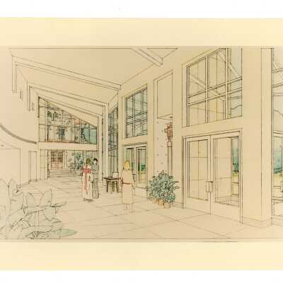 Architect's drawing of interior of Saint Joseph's Chapel.