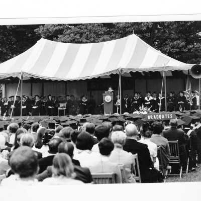 View of 1968 graduation/commencement on Gest Lawn.