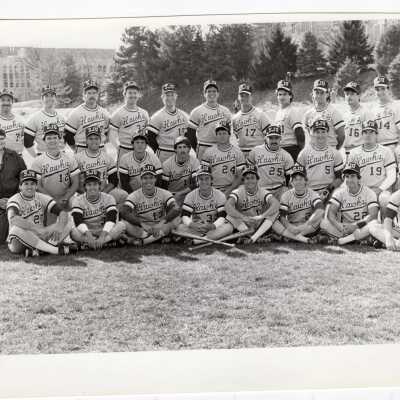 Group photo of men's baseball team, possibly 1980.