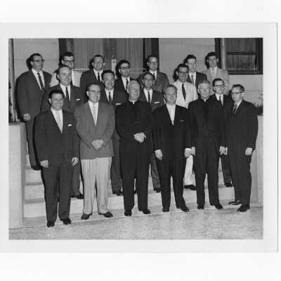 J. Joseph Bluett, S.J., with Board of Governors of Alumni Association, June 12, 1961. Includes Joe Pascucci, Frank X. Duff, Lawrence McHugh, S.J., and others.