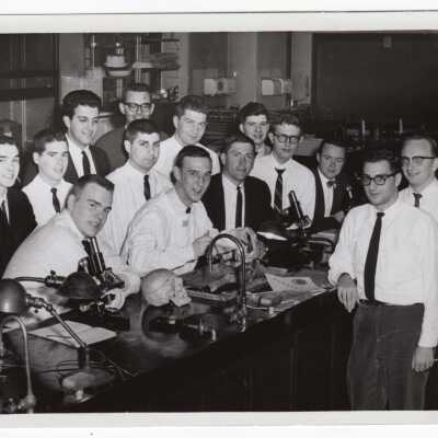 Group photograph of biology students in laboratory, c.1965.