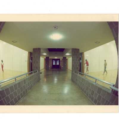 View of hallway and handball/squash courts in Sports Complex.