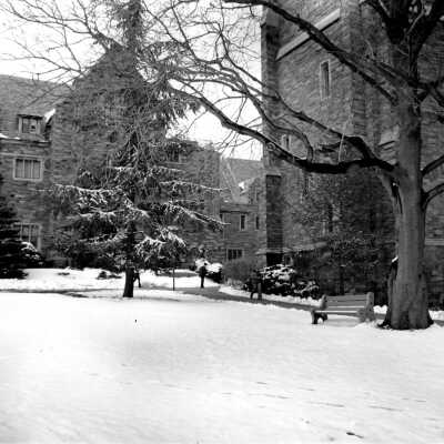 Exterior view of south side of Barbelin building in snow.