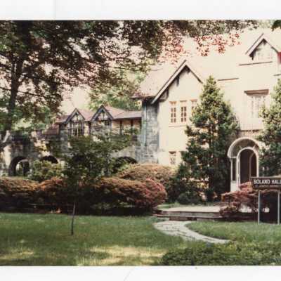 Front view of Boland Hall in spring.