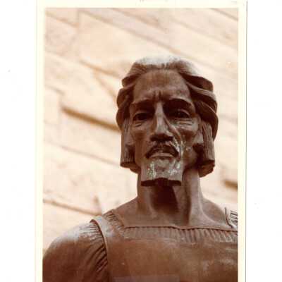 Statue of Saint Joseph the Worker in front of Villiger (later Post) Academy of Food Marketing.