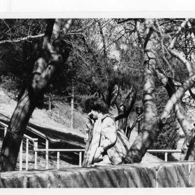 Two students walking on steps near Bellarmine building.