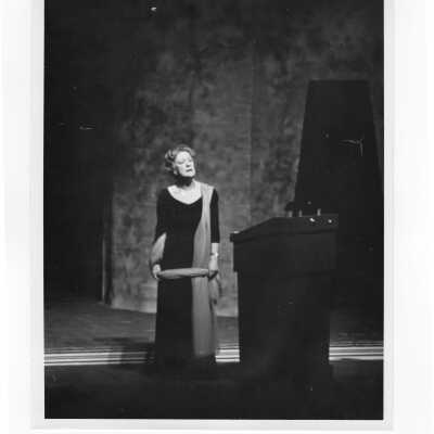 Actress, Margaret Webster, giving dramatic presentation from Shakespeare, c. 1966.