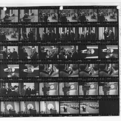 Views of Senator Barry Goldwater and students during visit to campus to deliver speech, February 8, 1968.