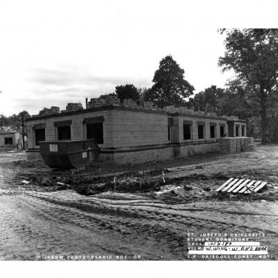 View of early construction of McShain Hall.