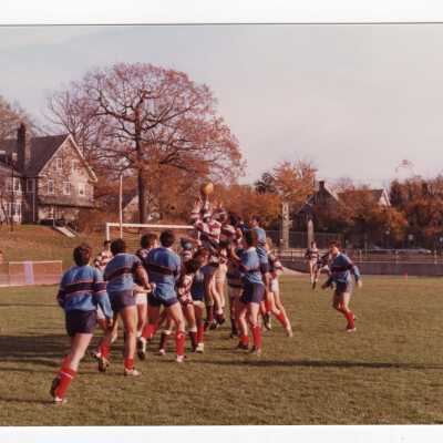 Men's rugby match on Finnesey Field.