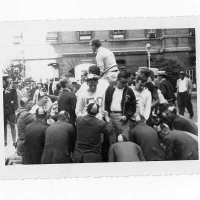Freshman initiation activities on Juniper and Market Streets during Junior Week.