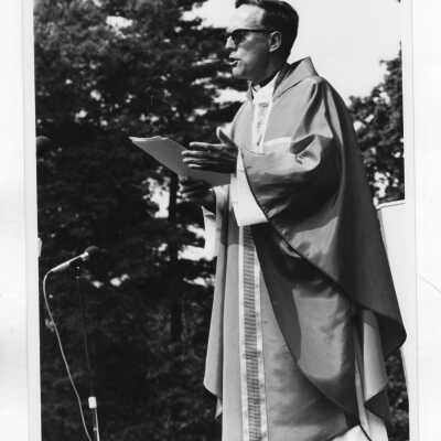 Donald I. MacLean, S.J., at outdoor mass.