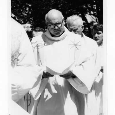 Procession of clergy during Baccalaureate service, graduation/commencement, c. 1985.