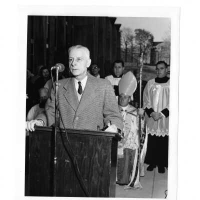 Bellarmine dedication with Dr. Daniel Dougherty and others.