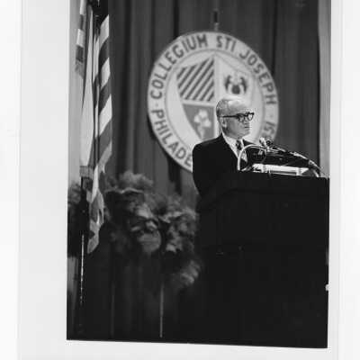 Senator Barry Goldwater delivering speech at Saint Joseph's University, February 8, 1968.