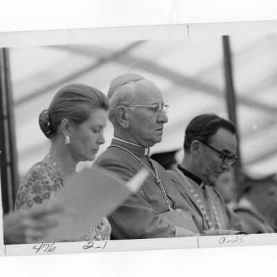Princess Grace of Monaco, Cardinal John Krol, Terrence Toland, S.J., at academic convocation held on Gest Lawn, July 31, 1976, as part of SJC 125th anniversary celebration.