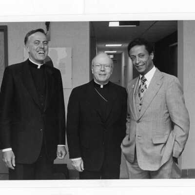 Donald I. MacLean, S.J. and others at dedication of Sourin Residence Center.