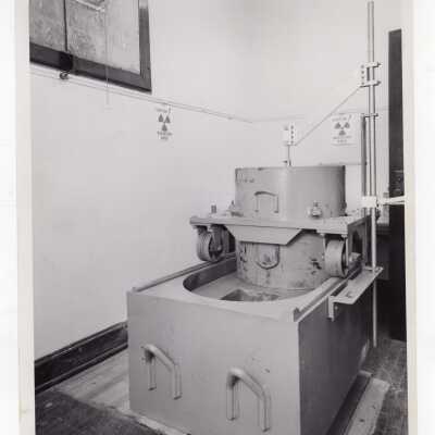 Photograph of new radioisotope machine in graduate chemistry laboratory, May 1959.