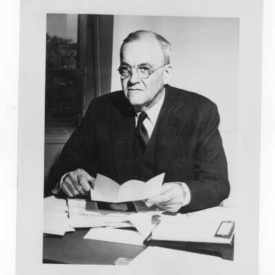 Photograph of John Foster Dulles, c. 1951, when serving as U.S. Ambassador at Large. Dulles received honorary degree at academic convocation, October 28, 1951, as part of centennial celebration.