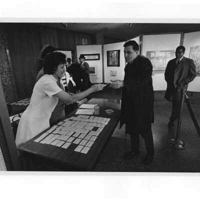 Inauguration of President Terrence Toland, S.J. Guests arrive in the Exhibition Hall of the Villiger Building to register for the Inauguration.