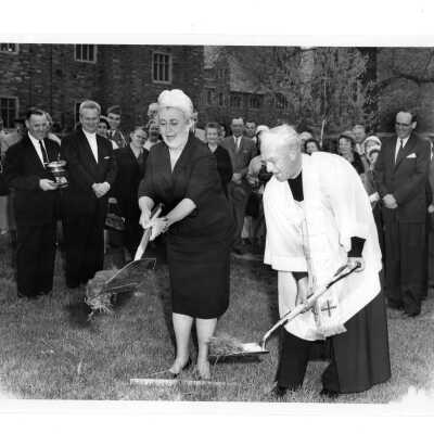 Groundbreaking for Drexel Library with J. Joseph Bluett, S.J., Honorable Kathryn Granahan, Member, U.S. House of Representatives, Brother Boyle, Frank X. Duff, Jr., Frank Lalley