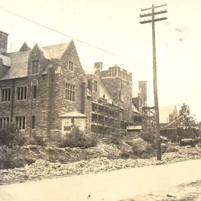 Exterior view of Barbelin building during construction.