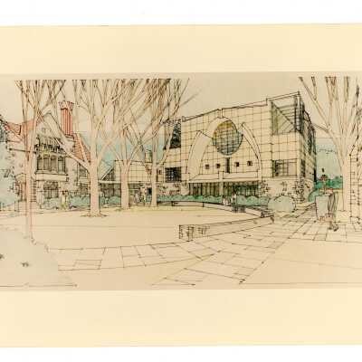 Architect's drawing of exterior of Saint Joseph's Chapel.