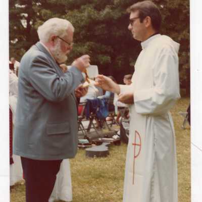 Dr. James E. Dougherty and Thomas F. Gleeson, S.J. at Sourin Residence Center dedication.