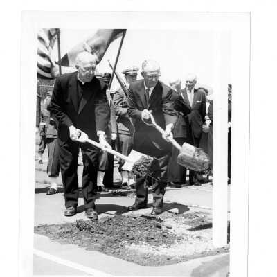 Bellarmine groundbreaking with J. Joseph Bluett, S.J., and Joseph P. Tully (class of 1915).