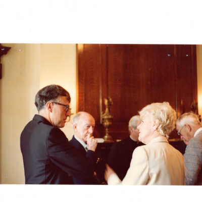 Alumni reunion of class of 1931 held on May 16, 1981. Views of several individuals attending reception with Donald I. MacLean, S.J.