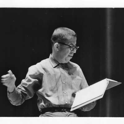 Francis (Frank) R. Olley (English and Director of Cap & Bells) during Cap & Bells rehearsal?