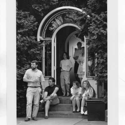 Robert K. Moore, Jr. (Sociology) with students at Boland Hall.