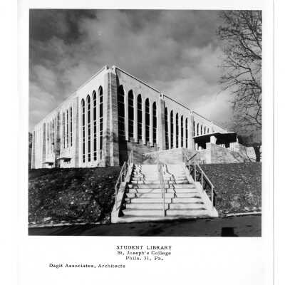 Exterior view of newly-constructed Drexel Library by Dagit Associates, Architects.