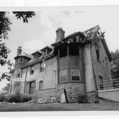 Exterior view of Simpson Hall after fire.