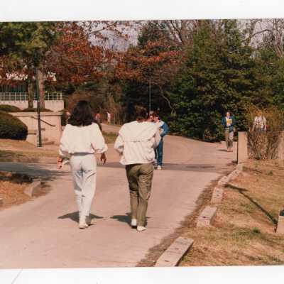 Students walking alongside Drexel Library.