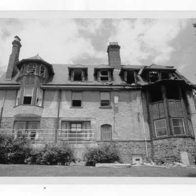 Exterior view of Simpson Hall after fire.