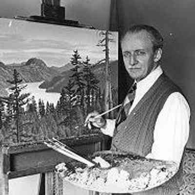 Artist Edward John Hughes, RCA, OC, OBC in his studio, n.d.