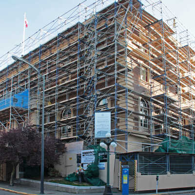 The UCBC Terracotta Restoration Project, No. 6. Work in Progress: Club building with scaffolding