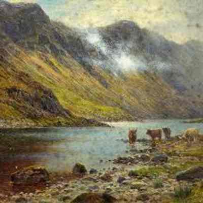 The Pass of Brander, n.d. Oil painting by by Louis Bosworth Hurt (1856-1929): This pass is notable for the Battle of the Pass of Brander, an important victory by King Robert the Bruce over the MacDougalls of Argyl in 1308 during the Wars of Scottish Independence. From Russell-Cotes Art Gallery & Museum, Dorset, U.K. (BORGM 2001.34)