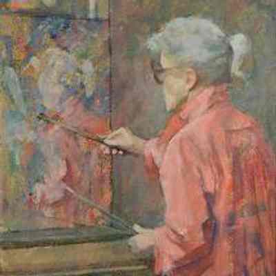 Self Painting, 1991, acrylic painting by Myfanwy Pavelic Spencer, RCA, OC, OBC (1916-2007): Art Gallery of Greater Victoria (1995.008.017)