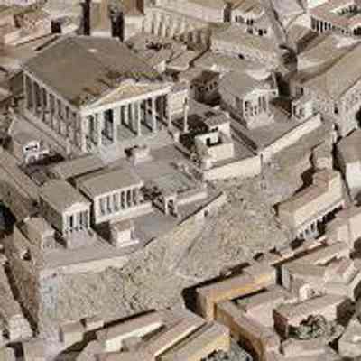 Italo Gismondi, scale model showing the Temple of Jupiter Optimus Maximus on the Capitoline Hill in Rome during the time of Constantine (early 4th century), abutting the Roman Forum (below, right) and Imperial Fora (to the right)...1933-1955, gesso (Capitoline Museums, Rome): From Khan Academy, Ancient Mediterranean & Europe, Lesson 6: Republic (see Web Links below)