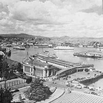 Victoria's Inner Harbour: CPR terminal at the left, taken from the top of the Legislative Buildings, ca. 1935. From P. Leonard James album.: From Royal BC Archives and Museum (D-05220)