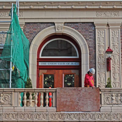 The UCBC Terracotta Restoration Project, No. 1. Work in progress: Gordon Street main entrance and balustrade