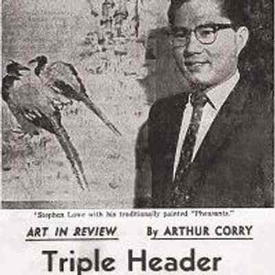 Stephen Won Hung Lowe, artist, 1961: From Victoria Daily Times: Art in Review "Triple Header at Art Gallery" by Arthur Corry incl. photo of Stephen Lowe, Oct. 7, 1961