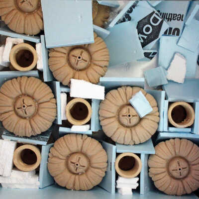 The UCBC Terracotta Restoration Project, No. 10. Work in Progress: New terracotta cornice rosettes